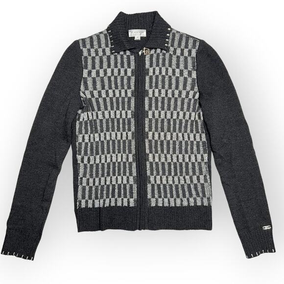 St John Sport Marie Gray Wool Jacket SIZE S Full Zip Studded Metallize Cardigan - Picture 1 of 12